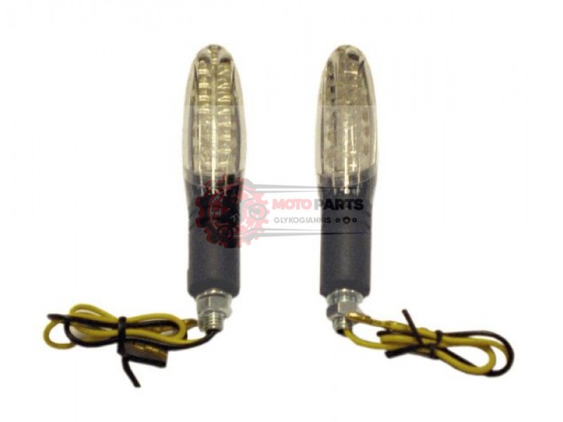 Φλας Μοτοσυκλετών MINI/U7145 LED Καθαρά Κρύσταλλα  Βάση CARBON Κοντό Μπράτσο