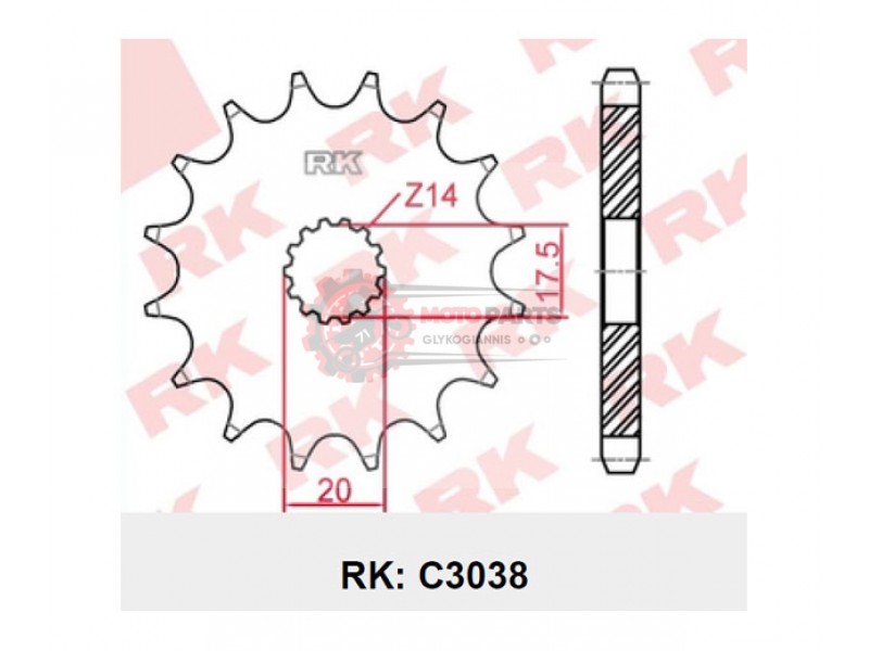 Γρανάζι Κίνησης RK C3038-Z15 (JTF558) DT125R'05-06,TDR125R,TZR125R