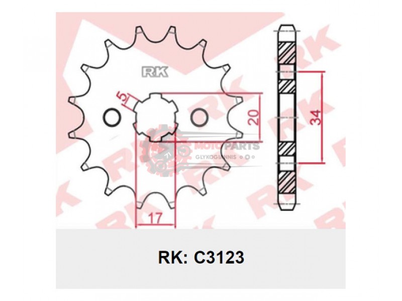 Γρανάζι Κίνησης RK C3123-Z15 (JTF1264) XR125L,XLR125R'03-08 (JD19),CBF125'09-13,GTR150